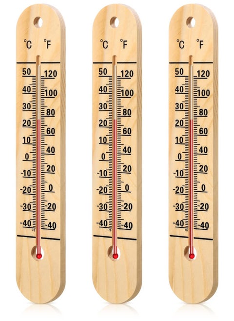 Wall Thermometer, Indoor Outdoor Thermometers, 10.5 Inch Wooden Double Scales Thermometer, for Home, Office, Patio, Porch, Warehouse, Greenhouse Garden Weather (3 Pcs)