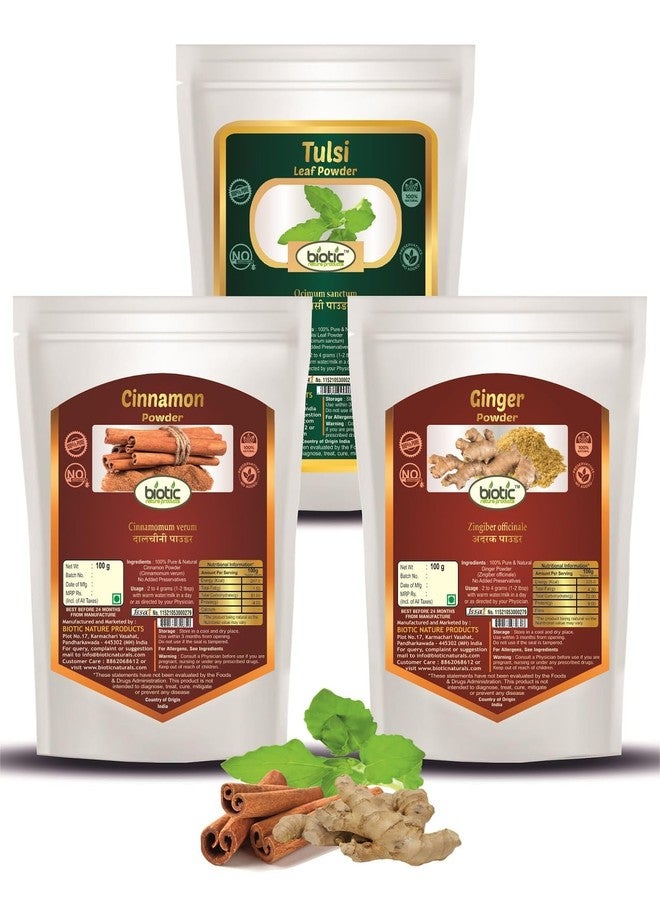 Biotic Natural Tulsi, Cinnamon and Dry Ginger Powder - 300g (100g each) - Image 1