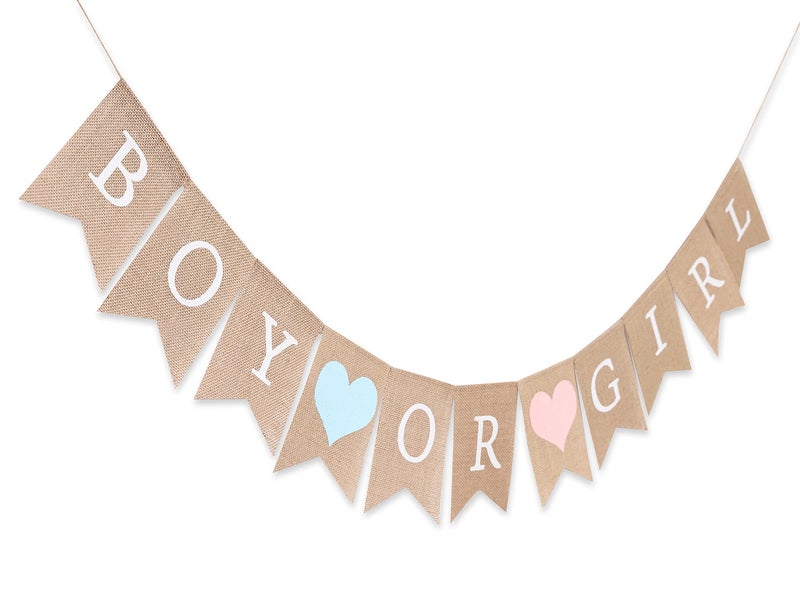 WAWOO Boy or Girl Burlap Banner - Rustic Gender Reveal Banner, Baby Shower Decorations - Image 5