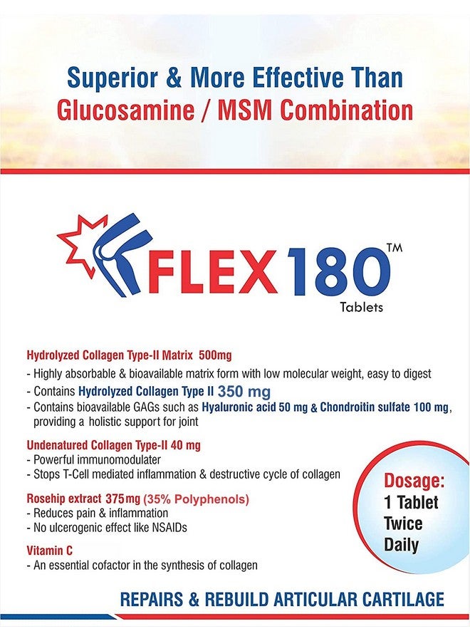 Trexgen FLEX180 350mg Hydrolyzed and Undenatured 40 mg Chondroitin100 mg Hyaluronic acid 50 mg Rosehip 375mg for Joint Pain Cartilage Repair-Matrix Collagen (30 Tab Each Box) -Pack of 2 - Image 5