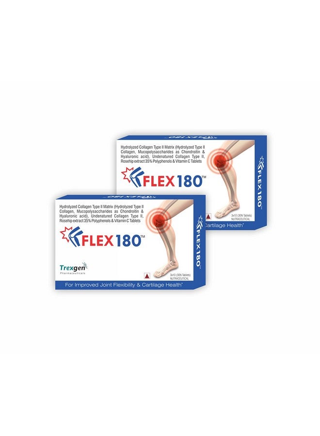 Trexgen FLEX180 350mg Hydrolyzed and Undenatured 40 mg Chondroitin100 mg Hyaluronic acid 50 mg Rosehip 375mg for Joint Pain Cartilage Repair-Matrix Collagen (30 Tab Each Box) -Pack of 2 - Image 1