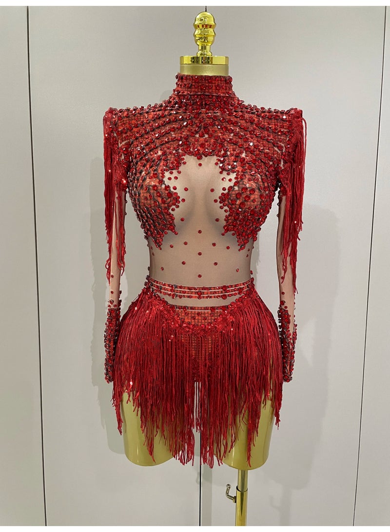 Women Sparkly Rhinestone Sequin Tassel Stretch Bodysuits 2026 New Arrival Birthday Party Nightclub Dj Stage Performance Costume - Image 5