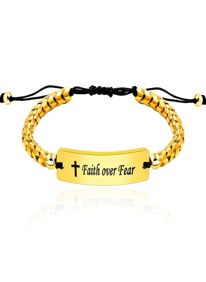 يولوفيدو أساور Uloveido Faith Over Fear للنساء، سوار ملهم، هدية لها، سوار عريض منقوش عليه رسالة تحفيزية Y2300 (ذهبي) - Image 1
