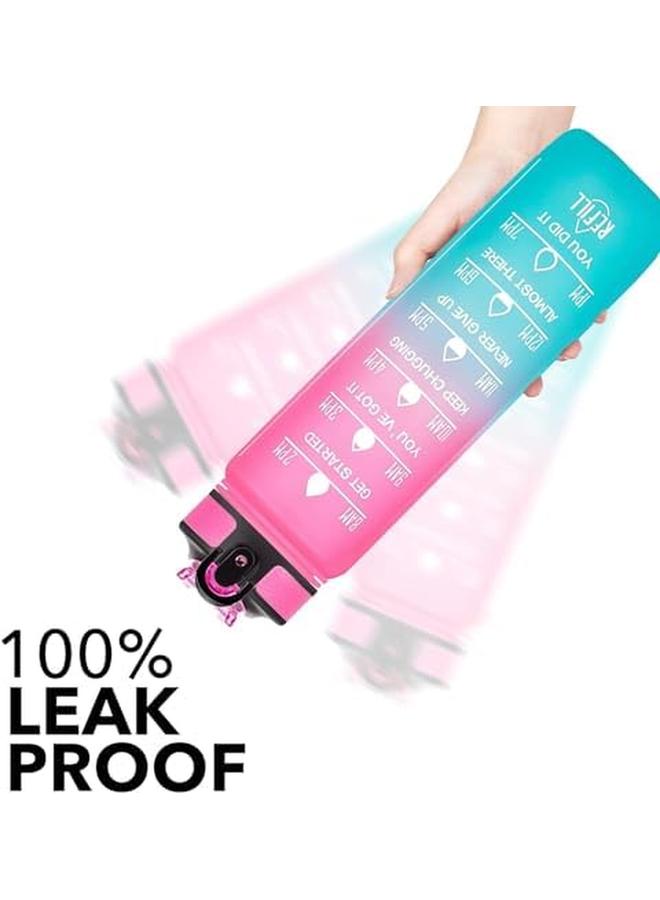 SKY-TOUCH 1L Sports Water Bottle : Motivational Water Bottle With Time Marker And Straw Leakproof Water Bottles For Fitness Gym And Outdoor Sports Blue And Pink 1Pcs - Image 2