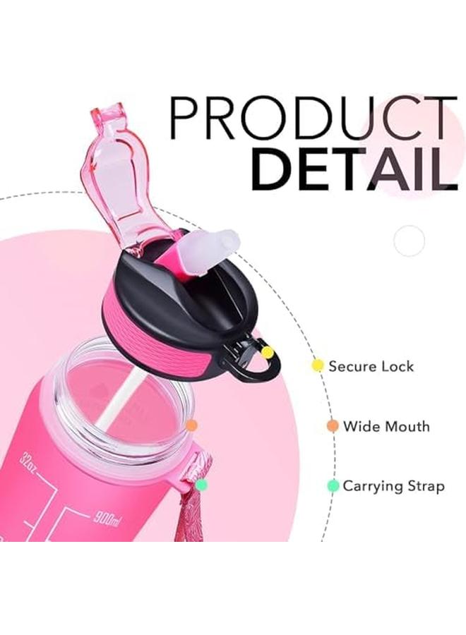 SKY-TOUCH 1L Sports Water Bottle : Motivational Water Bottle With Time Marker And Straw Leakproof Water Bottles For Fitness Gym And Outdoor Sports Blue And Pink 1Pcs - Image 4