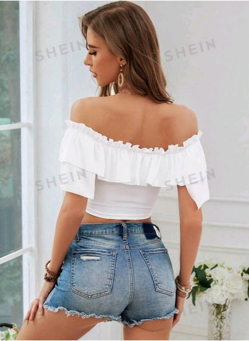 Shein - SHEIN Women's Ruffle Tie Sleeve Top With Ruffle Trim - Image 1