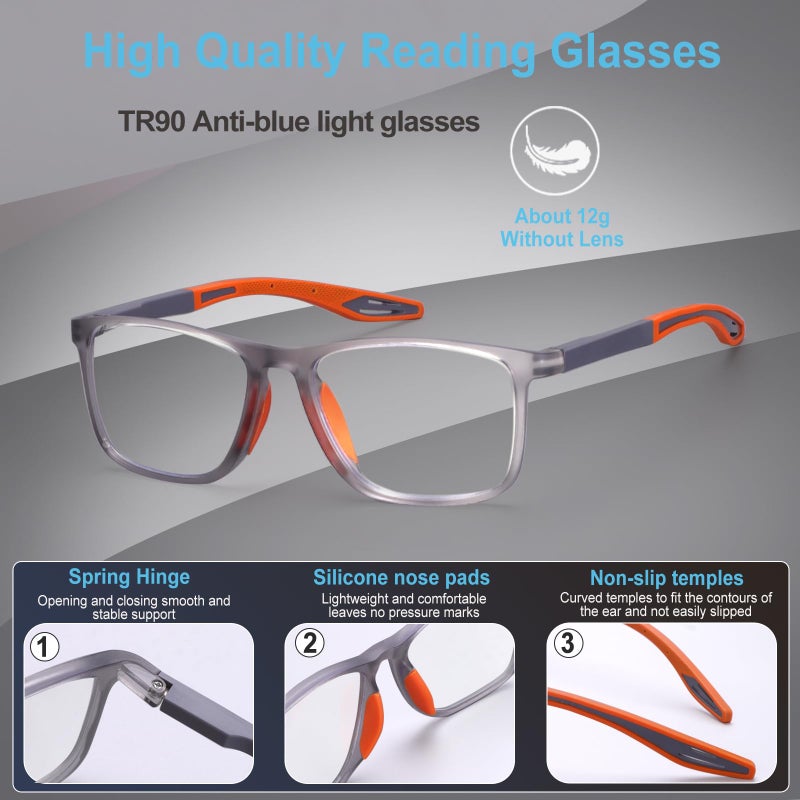 Bloexclu 6 Pack Reading Glasses For Men Sports Style Blue Light Blocking Readers With Spring Hinge Women Eyeglasses (Black & Red & Brown & Orange & Blue & Transparent  0  X) - Image 4