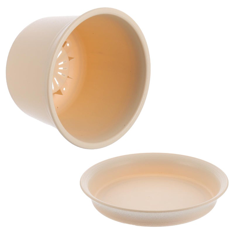 Thickened Plastic Succulent Planter Pot Beige 16 5cm Round With Drainage For Indoor Outdoor Garden - Image 2