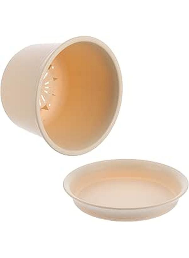 Thickened Plastic Succulent Planter Pot Beige 16 5cm Round With Drainage For Indoor Outdoor Garden - Image 1