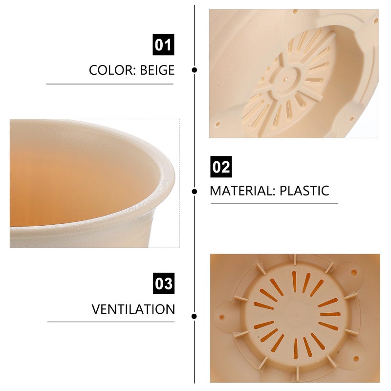 Thickened Plastic Succulent Planter Pot Beige 16 5cm Round With Drainage For Indoor Outdoor Garden - Image 4