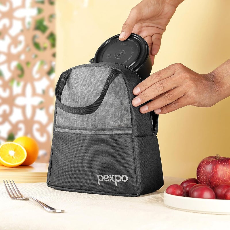PEXPO Urban Stainless Steel Meal Box Grey Black 3 Containers350ml Each 1 Bottle 500ml Pickle Box 1 Spoon Lunch Box Leakproof BPAFree Steel Tiffin Box for Office Men and Women - Image 5