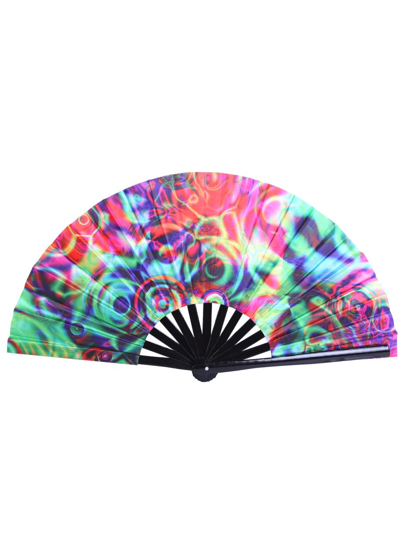Gionforsy Gionforsy Rave Hand Fan Bamboo Holding Fan Large Folding Fan with Bright Color Fabric for Festival 1pcstyle9 