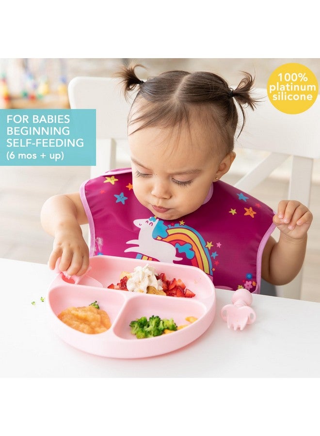 Bumkins Silicone Grip Dish 3-Section, Silicone Training Chewtensils & Lid, Pink - Image 2