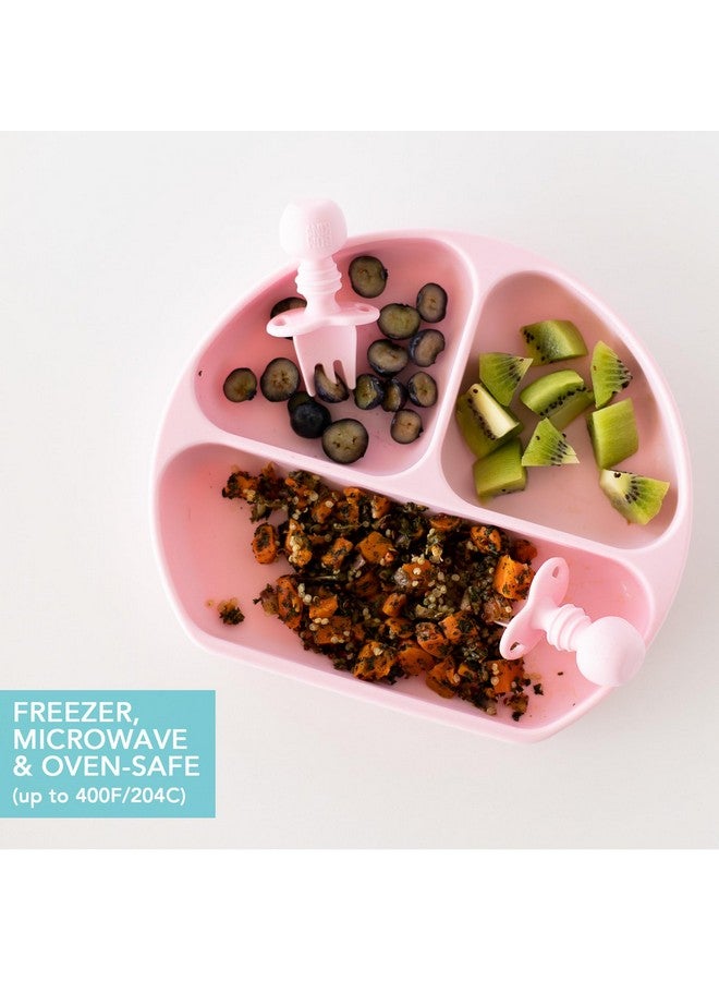 Bumkins Silicone Grip Dish 3-Section, Silicone Training Chewtensils & Lid, Pink - Image 4