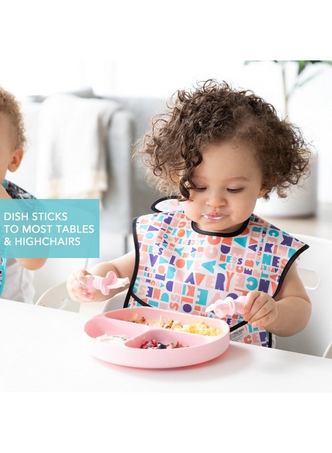 Bumkins Silicone Grip Dish 3-Section, Silicone Training Chewtensils & Lid, Pink - Image 3