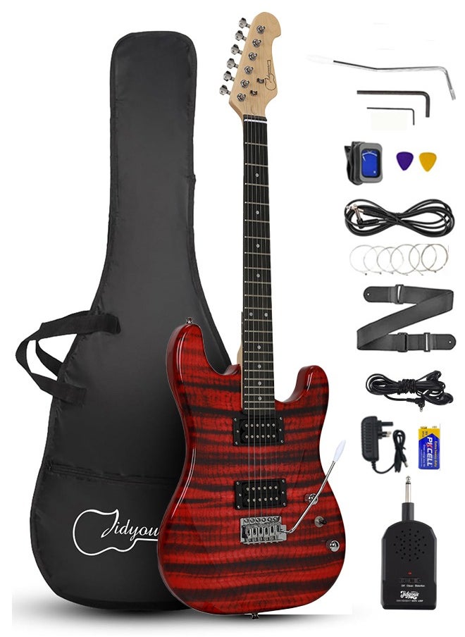 39 Inch Electric Guitar Kit,6 String H-H Pickups Tiger Stripe Beginner Electric Guitar Set with 3W Mini Amplifier,Tuner,Bag,Strap,Cable,Accessories for Adults and Teens,Red - pzsku/Z807E47EB8AD17F5DCDB7Z/45/_/1723972404/3ccbb818-fa63-46c3-b932-efa37c567faf