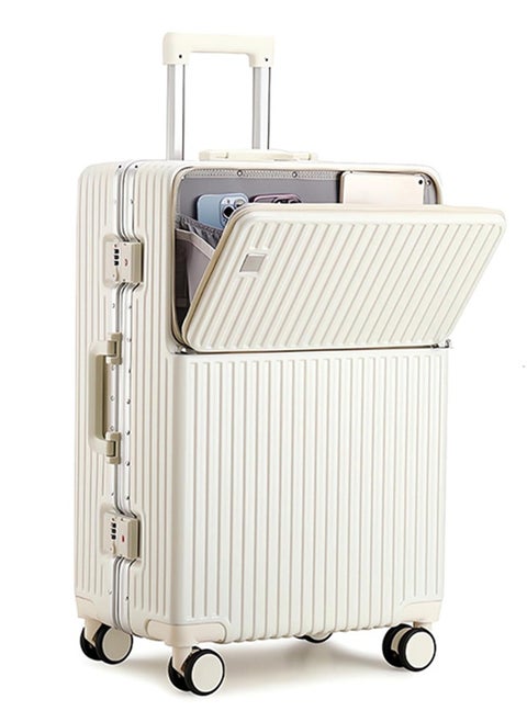 New Travel ABS Luggage, Carry On Cabin Travel Trolley Bag with Combination Lock and 4 Spinner Wheels,ABS+PC Harshell 20 Inch White