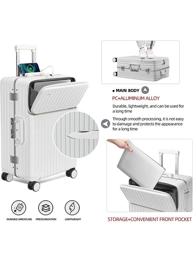 New Travel ABS Luggage, Carry On Cabin Travel Trolley Bag with Combination Lock and 4 Spinner Wheels,ABS+PC Harshell 20 Inch White