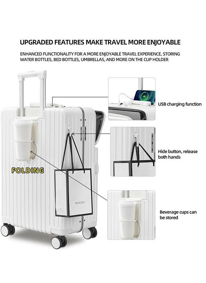 New Travel ABS Luggage, Carry On Cabin Travel Trolley Bag with Combination Lock and 4 Spinner Wheels,ABS+PC Harshell 20 Inch White