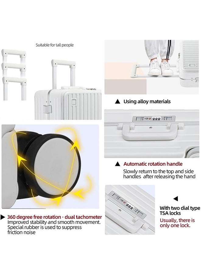 New Travel ABS Luggage, Carry On Cabin Travel Trolley Bag with Combination Lock and 4 Spinner Wheels,ABS+PC Harshell 20 Inch White