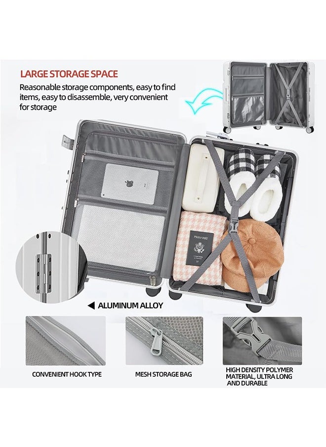 New Travel ABS Luggage, Carry On Cabin Travel Trolley Bag with Combination Lock and 4 Spinner Wheels,ABS+PC Harshell 20 Inch White