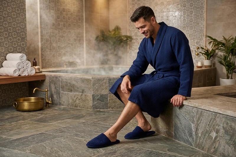 Slippers (3 pairs) Navy Blue Fabric - One Size - Disposable (Hotel, Spa, Gym, Home for Guests) Unisex - Image 3