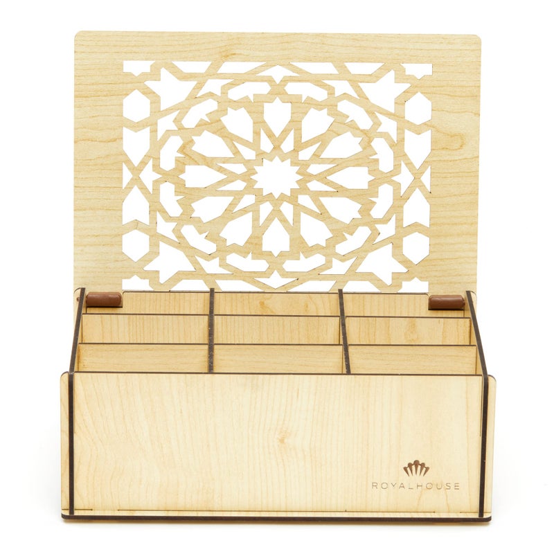 Royalhouse Premium Wood (Hard Mdf) Tea Storage Box Organizer (White)  Eco-Friendly Multi-Functional Decorative Box  9 Compartments For Assorted Variety Of Tea Bags And Small Items - Image 5