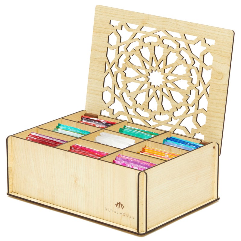 Royalhouse Premium Wood (Hard Mdf) Tea Storage Box Organizer (White)  Eco-Friendly Multi-Functional Decorative Box  9 Compartments For Assorted Variety Of Tea Bags And Small Items - Image 1