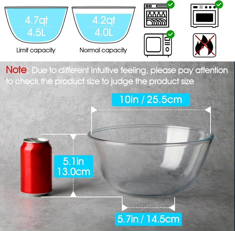 NUTRIUPS 47 Quart Large Glass Mixing Bowl Clear Large Salad Bowls Glass Big Mixing Bowls for Kitchen - Image 2