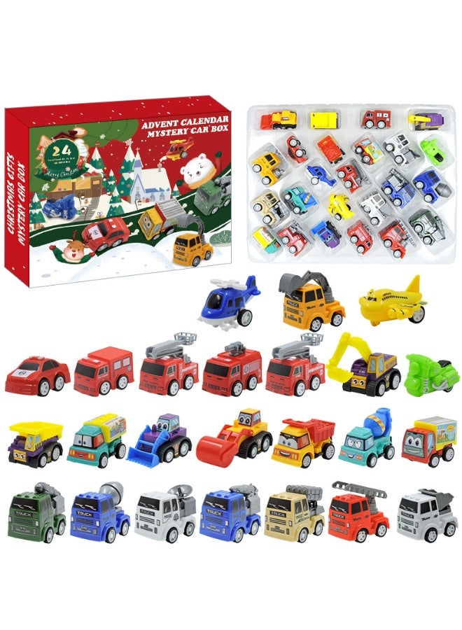HALAMODO 24PCS Holiday Advent Calendar Blind Box Pull Back Alloy Cars Set , Fire Truck Police Car Construction Vehicle Toys , Surprise Gift For Kids Boys Girls ,Open One Daily Behind Each Number Of Pull Back Alloy Cars，35*4.5*27 cm - Image 1