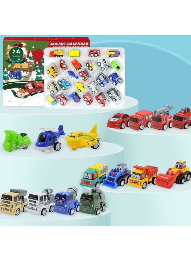 HALAMODO 24PCS Holiday Advent Calendar Blind Box Pull Back Alloy Cars Set , Fire Truck Police Car Construction Vehicle Toys , Surprise Gift For Kids Boys Girls ,Open One Daily Behind Each Number Of Pull Back Alloy Cars，35*4.5*27 cm - Image 3