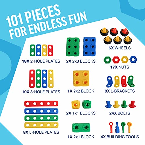 Brickyard Building Blocks STEM Toys - Educational Building Toys for Kids Ages 4-8 with 101 Pieces, Tools, Design Guide and Toy Storage Box, Gift for Boys & Girls - Image 4