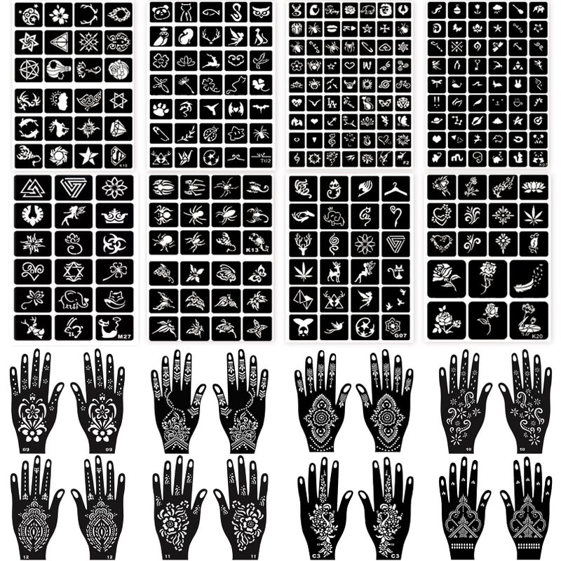 ChurlChurl 24 Sheets Henna Tattoo Stencils, 276+pcs Temporary Tattoo for Women Girls Kids Reusable Face Body Paint DIY Art Glitter Airbrush Tattoo Stencils Pack - Image 1