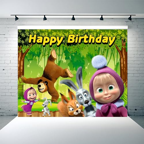 Party Baazaar Masha Birthday Banner | Bear Theme Party Decoration for Girls & Boys | Happy Birthday Wall Hanging Banner for Masha (5x4 Feet) - Image 1