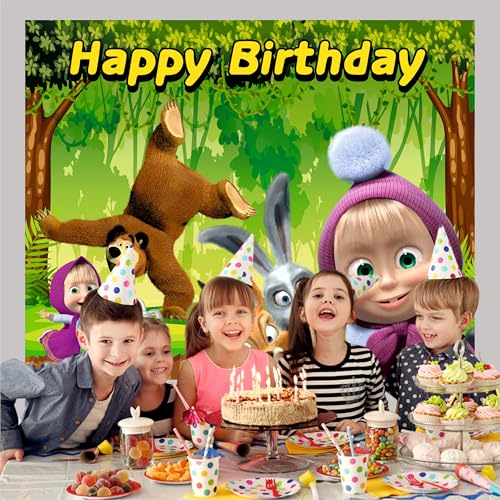Party Baazaar Masha Birthday Banner | Bear Theme Party Decoration for Girls & Boys | Happy Birthday Wall Hanging Banner for Masha (5x4 Feet) - Image 3