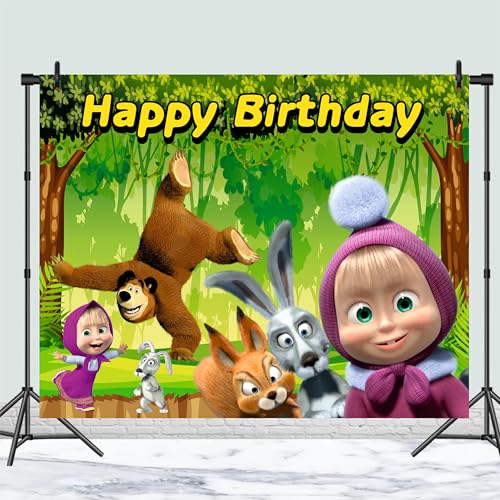 Party Baazaar Masha Birthday Banner | Bear Theme Party Decoration for Girls & Boys | Happy Birthday Wall Hanging Banner for Masha (5x4 Feet) - Image 2