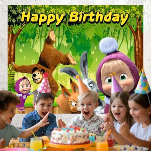 Party Baazaar Masha Birthday Banner | Bear Theme Party Decoration for Girls & Boys | Happy Birthday Wall Hanging Banner for Masha (5x4 Feet) - Image 4