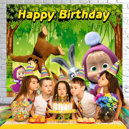 Party Baazaar Masha Birthday Banner | Bear Theme Party Decoration for Girls & Boys | Happy Birthday Wall Hanging Banner for Masha (5x4 Feet) - Image 5