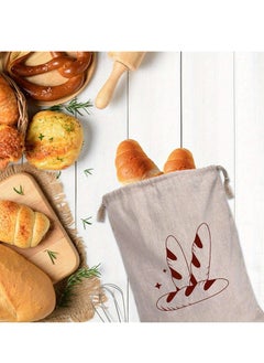 Generic 1Pc Large Linen Bread Bags for Homemade Bread Reusable Bread Container Drawstring Bread Storage Bags Large Linen Saver Bag Printed Bread Bags for Bread Storage Bakers Gifts  - Image 1