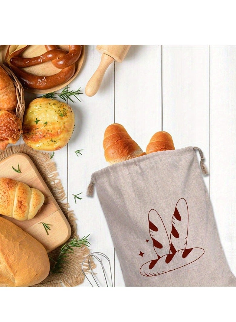 1Pc Large Linen Bread Bags for Homemade Bread Reusable Bread Container Drawstring Bread Storage Bags Large Linen Saver Bag Printed Bread Bags for Bread Storage Bakers Gifts  - Image 1