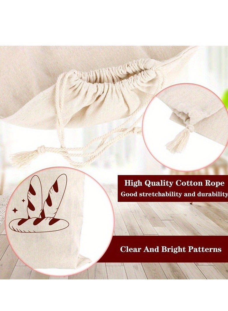 1Pc Large Linen Bread Bags for Homemade Bread Reusable Bread Container Drawstring Bread Storage Bags Large Linen Saver Bag Printed Bread Bags for Bread Storage Bakers Gifts  - Image 4