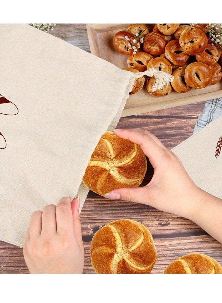 1Pc Large Linen Bread Bags for Homemade Bread Reusable Bread Container Drawstring Bread Storage Bags Large Linen Saver Bag Printed Bread Bags for Bread Storage Bakers Gifts  - Image 5