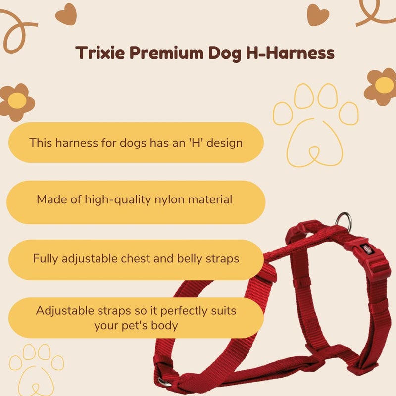 Trixie Premium H-Harness Belt for Dogs, Stylish Design, Adjustable Webbing Tape, Strain Relief, Lightweight & Adjustable Straps (M-L, Red) - Image 2