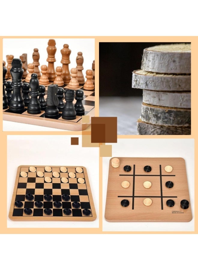 DMG TECH Wooden Chess Set, 3-in-1 Chess Board Games Chess Board, Chess&Checkers, Tic-tac-toe, PortableTravel Chess Board Game Sets for Adults and Kids - Image 5