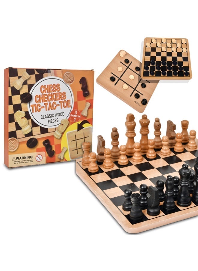 DMG TECH Wooden Chess Set, 3-in-1 Chess Board Games Chess Board, Chess&Checkers, Tic-tac-toe, PortableTravel Chess Board Game Sets for Adults and Kids - Image 1