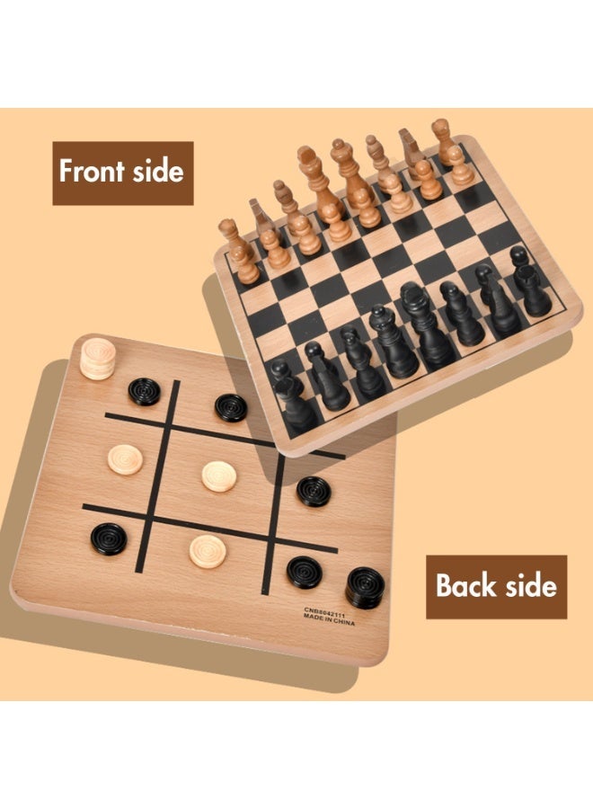 DMG TECH Wooden Chess Set, 3-in-1 Chess Board Games Chess Board, Chess&Checkers, Tic-tac-toe, PortableTravel Chess Board Game Sets for Adults and Kids - Image 2