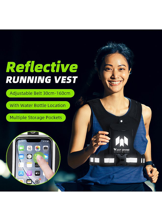 WEST BIKING Motorcycle Riding Bike Cycling Reflective Vest High Visibility Running Vest With PhoneHolder Water Bottle Bag Safety Night Sports Vest - Image 5