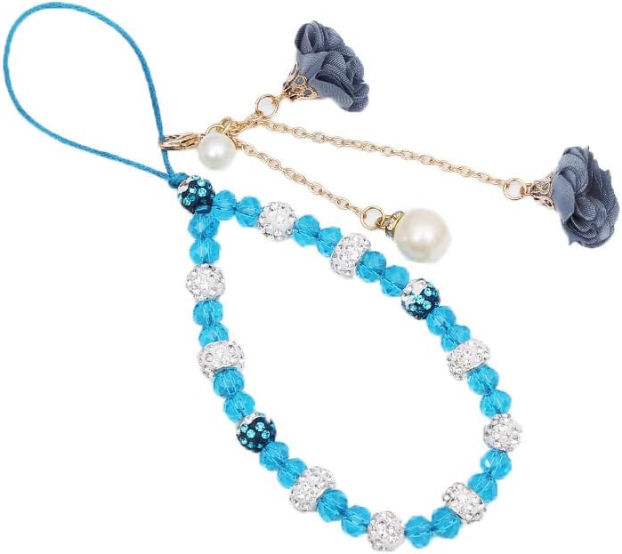 Omorro Cell Phone Straps Phone Chain Strap Crystal Flower Pendant Keychains Beaded Phone Strap Lanyard Beads Chain Anti-Lost and Non-Slip Mobile Phone Strap for Handbag Decoration Accessories Blue - Image 1