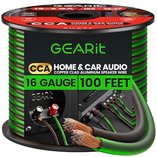GEARit Pro Series 16AWG Speaker Wire, 16 Gauge Speaker Wire Cable (100 Feet / 30 Meters) Great Use for Home Theater Speakers and Car Speakers, Transparent Black/Green - Image 1