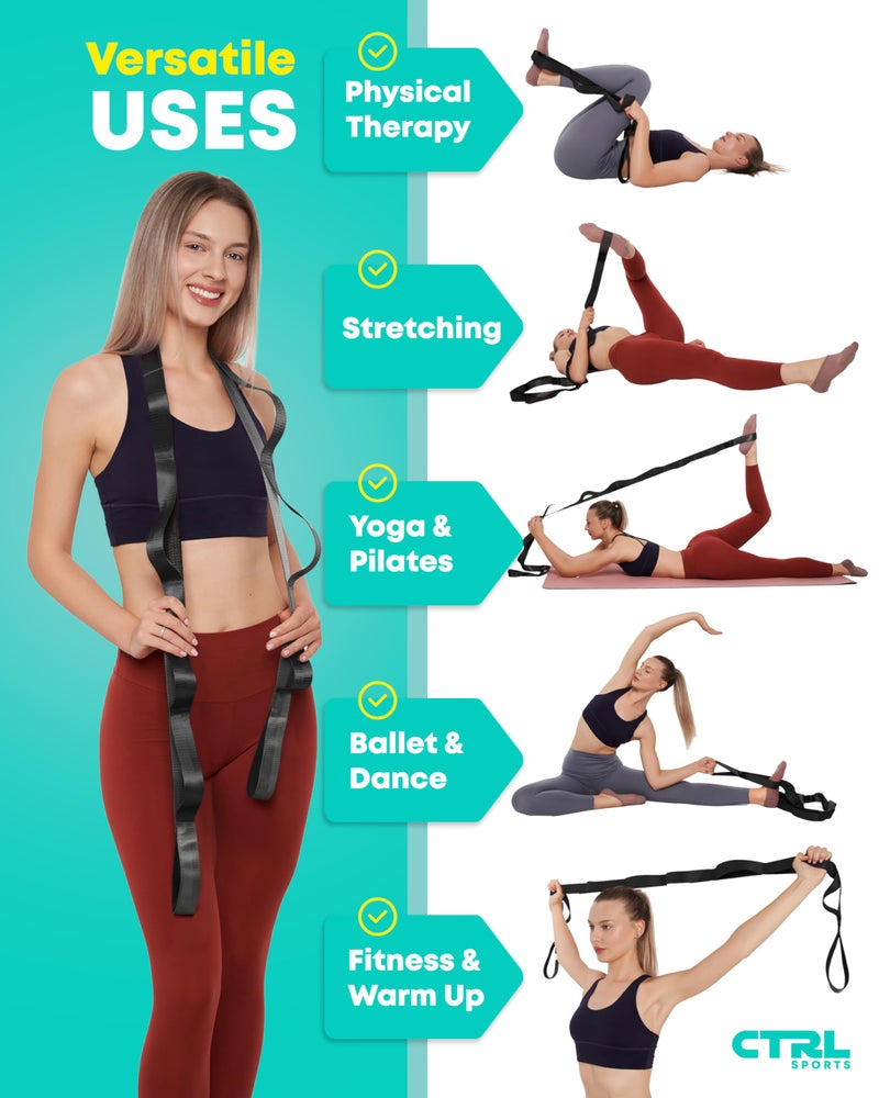 Ctrl Sports Stretching Strap Non Elastic Yoga Strap with Loops - Stretching Band for Physical Therapy, Stretch Bands for Exercise and Flexibility - Stretch Strap with 10 Loops, Hamstring & Leg Stretcher Strap - Image 4